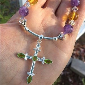 Peridot Silver,Citrine, Amethyst, Swarovski Necklace